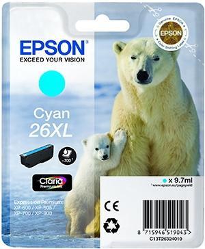 EPSON TINTA CIAN CLARIA PREMIUM XP 510 520 600 605 610 615 620 625 700 710 720 800 810 820 - 26XL ALTA CAPACIDAD