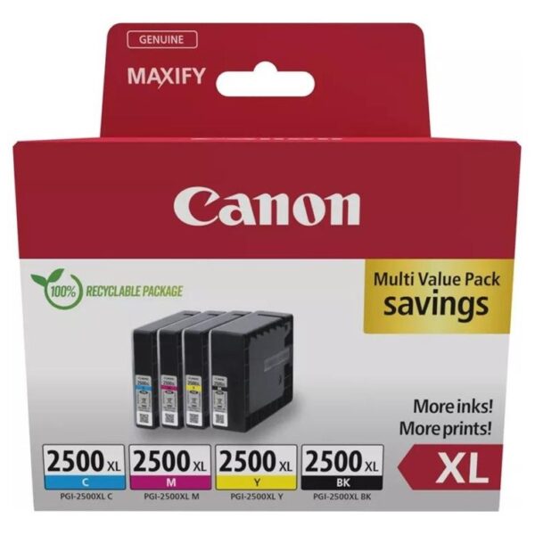 CANON TINTA ECOPACK BK+C/M/Y MAXIFI IB 4050/4150 - MB 5050/5150/5155/5350/5450/5455 (PACK 4 COLORES) - PGI 2500XL