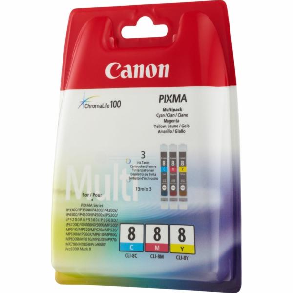 CANON TINTA MULTIPACK C/M/Y IP 4200/5200/5200R/6600D/4300/5300/4500/6700D - PRO 9000 - MP 500/800/830/530/600/610 (PACK 3) - CLI 8