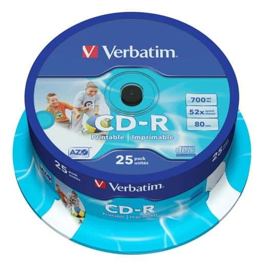 VERBATIM CD-R AZO, 700MB, 52X, 25 PACK SPINDLE, SUPERFICIE WIDE INKJET PRINTABLE (23   118MM)