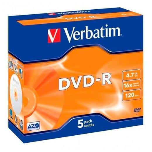 VERBATIM DVD-R, 4.7GB, 16X,  5 PACK BRANDED JEWEL CASE, SUPERFICIE MATT SILVE