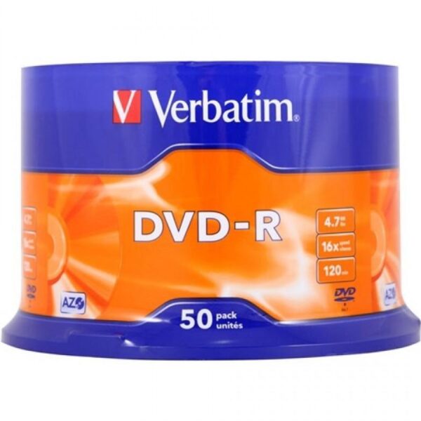 VERBATIM DVD-R, 4.7GB, 16X, 50 PACK SPINDLE, SUPERFICIE MATT SILVER