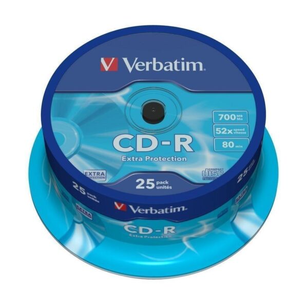 VERBATIM CD-R, 700MB, 52X, 25 PACK SPINDLE, SUPERFICIE EXTRA PROTECTION