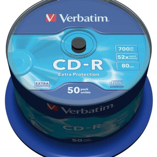 VERBATIM CD-R, 700MB, 52X, 50 PACK SPINDLE, SUPERFICIE EXTRA PROTECTION