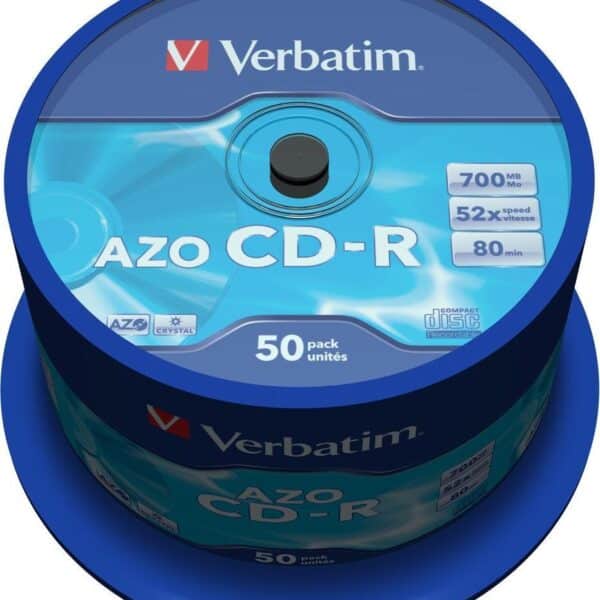 VERBATIM CD-R AZO, 700MB, 52X, 50 PACK SPINDLE, SUPERFICIE CRYSTAL