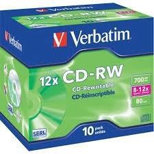 VERBATIM CD-RW, 700MB, 12X, 10 PACK JEWEL CASE, SUPERFICIE SCRATCH RESISTANT (RESISTENTE A LOS ARAÑAZOS)