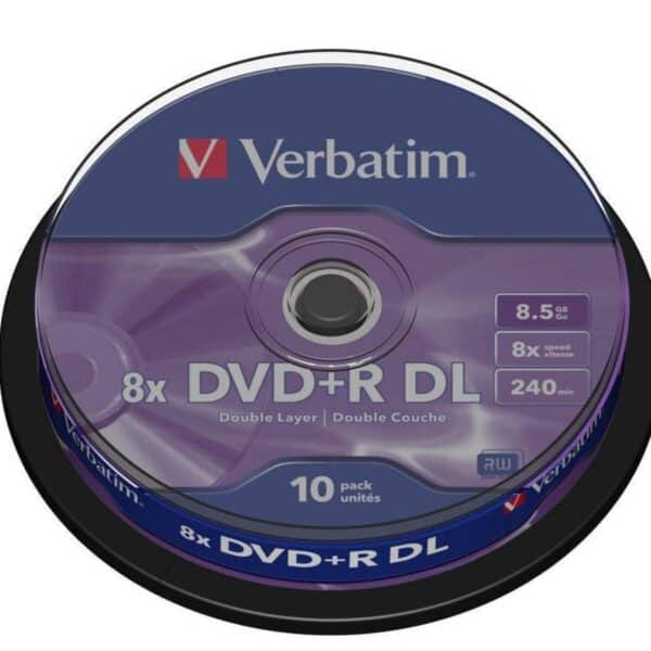 VERBATIM DVD+R DOBLE CAPA, 8.5GB, 8X, 10 PACK SPINDLE, SUPERFICIE MATT SILVER