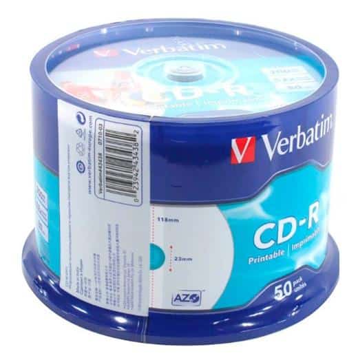 VERBATIM CD-R AZO, 700MB, 52X, 50 PACK SPINDLE, SUPERFICIE WIDE INKJET PRINTABLE (23   118MM)