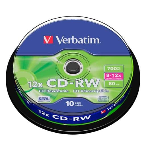 VERBATIM CD-RW, 700MB, 12X, 10 PACK SPINDLE, SUPERFICIE SCRATCH RESISTANT REGRABABLE