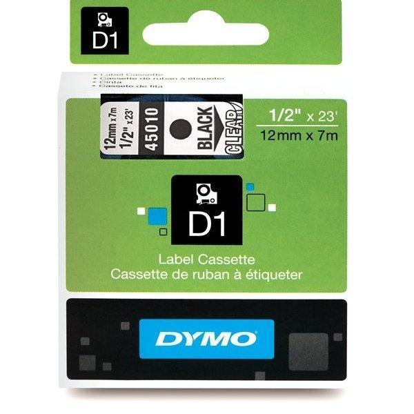 DYMO CINTA DE TRANSFERENCIA TERMICA D1 45010. ETIQUETAS ESTÁNDAR NEGRO SOBRE TRANSPARENTE DE 12MMX7M. POLIESTER AUTOADHESIVA. ROTULADORA LABELMANAGER