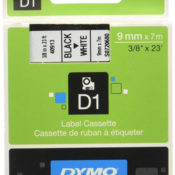 DYMO CINTA DE TRANSFERENCIA TERMICA D1 40913. ETIQUETAS ESTÁNDAR NEGRO SOBRE BLANCO DE  9MMX7M. POLIESTER AUTOADHESIVA. ROTULADORA LABELMANAGER