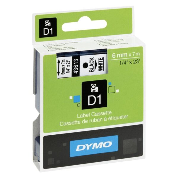 DYMO CINTA DE TRANSFERENCIA TERMICA D1 43613. ETIQUETAS ESTÁNDAR NEGRO SOBRE BLANCO 6MMX7M. POLIESTER AUTOADHESIVA.ROTULADORA LABELMANAGER
