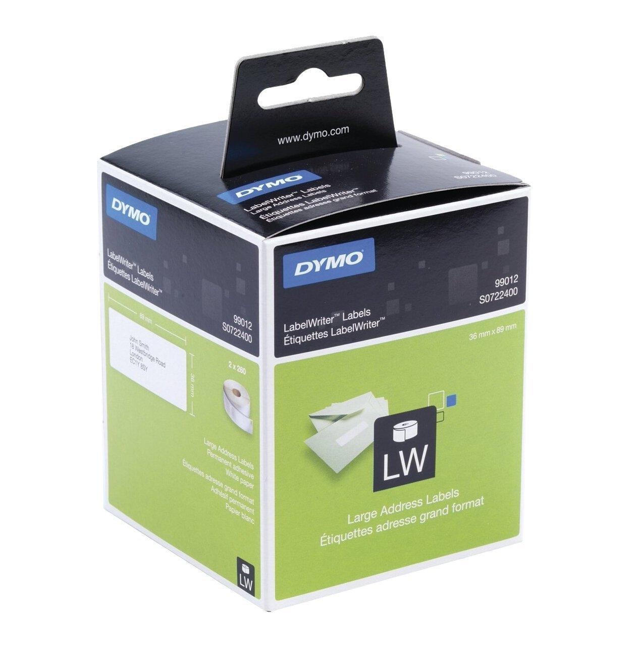 ARC_27032.jpg DYMO ETIQUETAS DE TRANSFERENCIA TERMICA LABEL WRITER 99012, NEGRO SOBRE BLANCO DE 36X89MM (A X L), PARA DIRECCIONES GRANDES. 2 ROLLOS DE 260 UD - Imagen 1