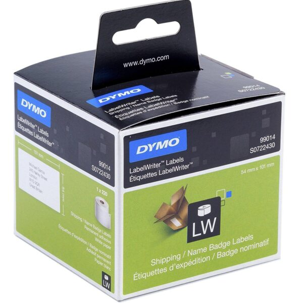 DYMO ETIQUETAS DE TRANSFERENCIA TERMICA LABEL WRITER 99014, NEGRO SOBRE BLANCO DE 54X101MM (A X L). ETIQUETAS GRANDES DE IDENTIFICACIÓN/ENVÍO. ROLLO DE 220 UD