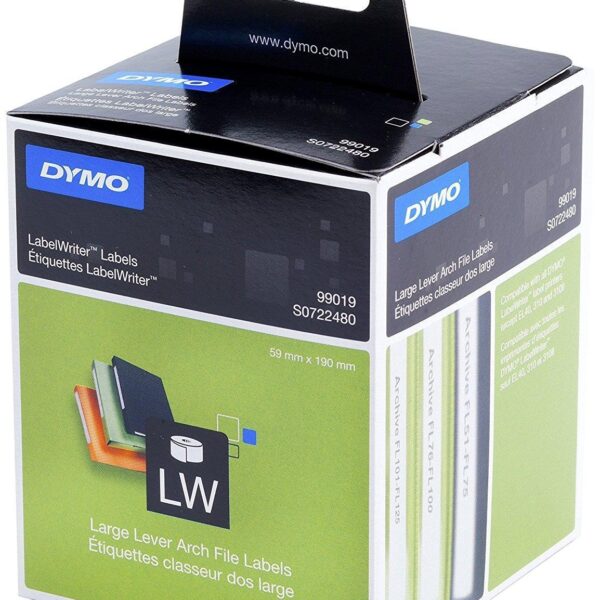 DYMO ETIQUETAS DE TRANSFERENCIA TERMICA LABEL WRITER 99019, NEGRO SOBRE BLANCO 59X190MM (AXL), ETIQUETAS GRANDES PARA ARCHIVADORES DE PANLANCA MULTIUSOS. ROLLO DE 110 UD.