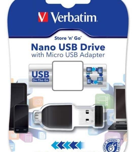 VERBATIM PENDRIVE NANO ON-THE-GO 16GB USB 2.0 OTG CON ADAPTADOR MICRO USB NEGRO