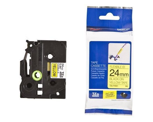 BROTHER CINTA ROTULADORA LAMINADA FLEXIBLE TEXTO NEGRO SOBRE AMARILLO - 24MMX8M