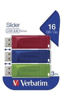 VERBATIM PENDRIVE SLIDER 16GB RETRÁCTIL USB 2.0 C/SURTIDOS -MULTIPACK 3U-