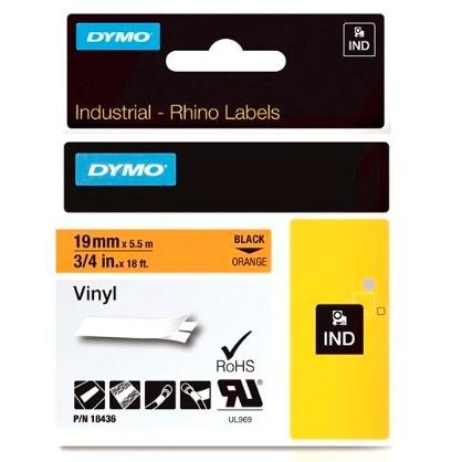 DYMO RHINO CINTA DE ETIQUETAS INDUSTRIAL ADHESIVA ID1-19, NEGRO SOBRE NARANJA DE 19MMX5´5M, VINILO (S0718500)