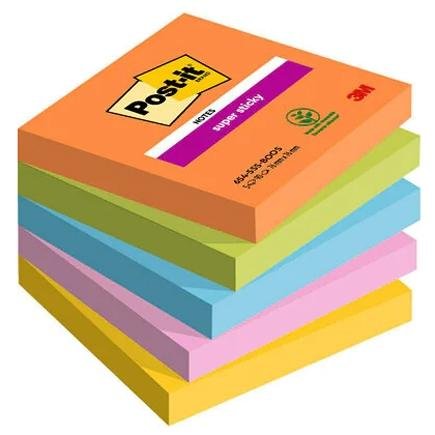 POST-IT BLOCS NOTAS SUPER STICKY 90 HOJAS 4 COLORES NEÓN LUGARES BOOST 76X76 5 BLOCS