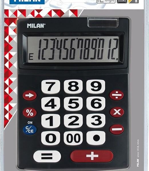 MILAN CALCULADORA NEGRO EXTRA-GRANDE 12 DIGITOS DUAL BLISTER