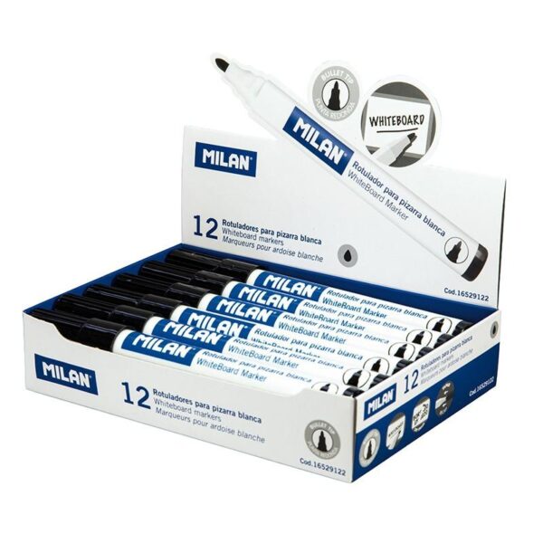MILAN ROTULADOR PIZARRA BLANCA PUNTA REDONDA NEGRO CAJA 12 UD