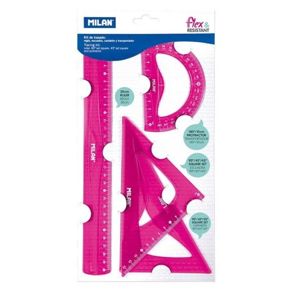 MILAN REGLAS FLEX&RESISTANT 30CM ROSA TRANSLUCIDO KIT DE 4 PIEZAS