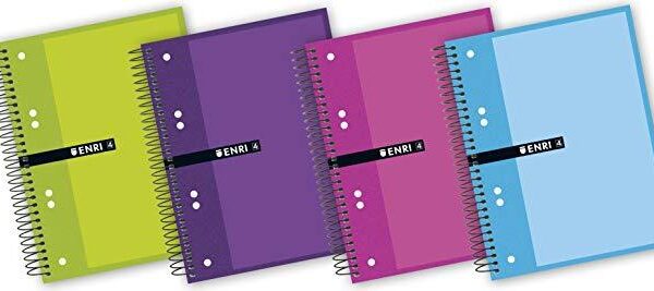 ENRI CUADERNO ESPIRAL MICROPERFORADO 140H A5+ 5X5M 6 TALADROS T/EXTRADURAS C/SURTIDOS