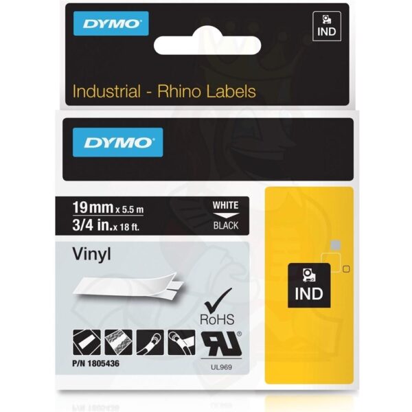 DYMO RHINO CINTA DE ETIQUETAS INDUSTRIAL ADHESIVA ID1-19, BLANCO SOBRE NEGRO DE 19MMX5.5M, POLIESTER