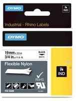 DYMO RHINO CINTA DE ETIQUETAS INDUSTRIAL ADHESIVA ID1-19, NEGRO SOBRE BLANCO DE 19MMX3´5 M, NYLON FLEXIBLE (S0718120)