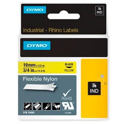 DYMO RHINO CINTA DE ETIQUETAS INDUSTRIAL ADHESIVA ID1-19, NEGRO SOBRE AMARILLO DE 19MMX3´5 M, NYLON FLEXIBLE (S0718090)