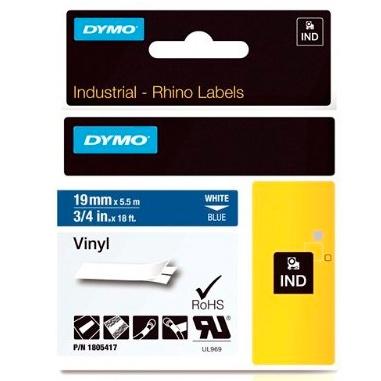 DYMO RHINO CINTA DE ETIQUETAS INDUSTRIAL ADHESIVA ID1-19, BLANCO SOBRE AZUL DE 19MMX5´5 M, VINILO