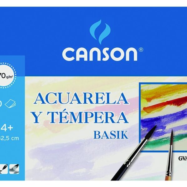 CANSON BLOC ACUARELA Y TÉMPERA BASIK ESPIRAL 10 HOJAS 370GR 23X32,5CM