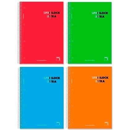 PACSA CUADERNO SUPERBLOCK EXTRA 120H A4 90GR 5X5 + GRECA MICROPERFORADO TAPA DURA PACK 4 UD C/SURTIDOS