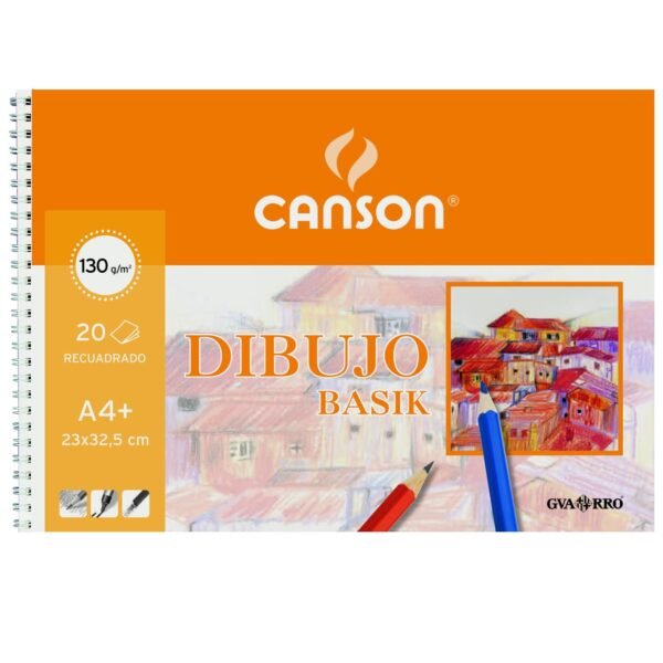 CANSON BLOC DIBUJO BASIK ESPIRAL 20H A4+ 130GR MICROPERFORADO 2 TALADROS C/RECUADRO PACK 10 UD BLANCO NATURAL