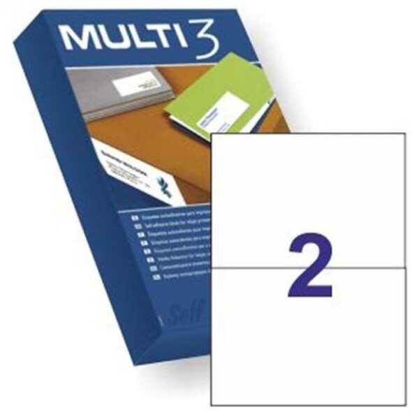 MULTI-3 ETIQUETAS ADHESIVAS 210X148MM INKJET/LÁSER C/RECTOS 2 X 500H BLANCO