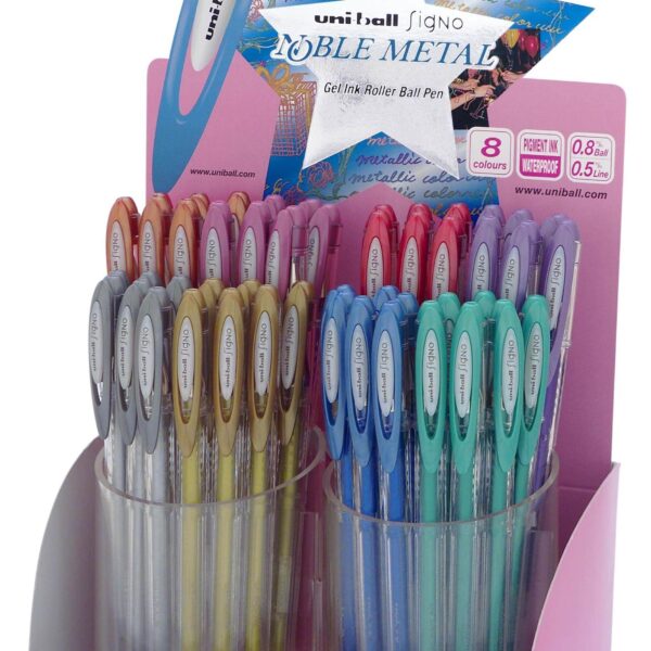 UNIBALL ROLLERBALL SIGNO NOBLE METAL UM-120NM/4D 0.8MM COLORES SURTIDOS EXPOSITOR 48 UD