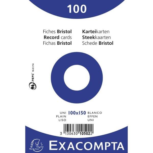 EXACOMPTA PAQUETE 100 FICHAS CARTULINA BRISTOL RETRACTIL LISO SIN TALADRO 100X150MM BLANCO