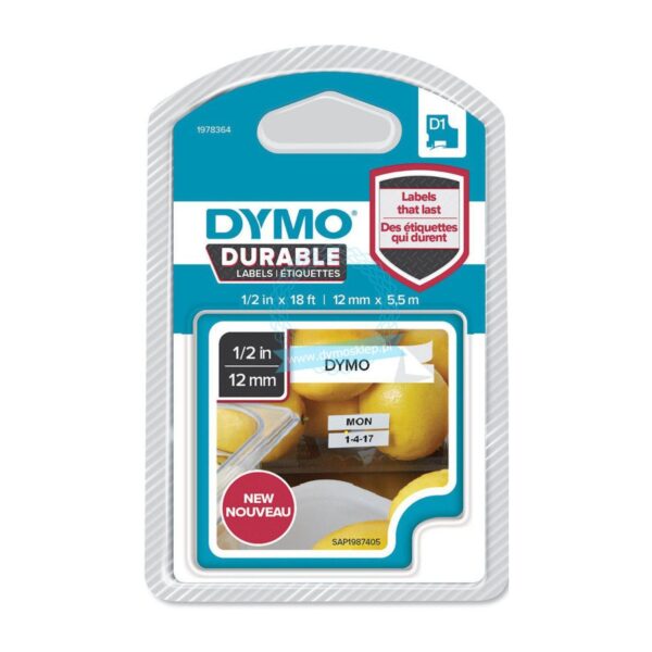 DYMO CINTA DE TRANSFERENCIA TERMICA D1 DURABLE. ETIQUETA PERMANTE NEGRO SOBRE BLANCO DE 12MMX5,5M. ROTULADORA LABELMANAGER