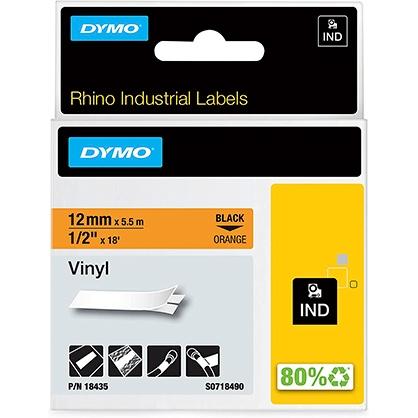 DYMO RHINO CINTA DE ETIQUETAS INDUSTRIAL ADHESIVA ID1-12, NEGRO SOBRE NARANJA DE 12MMX5´5M, VINILO (S0718490)