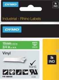 DYMO RHINO CINTA DE ETIQUETAS INDUSTRIAL ADHESIVA ID1-19, BLANCO SOBRE VERDE DE 19MMX5´5M, VINILO