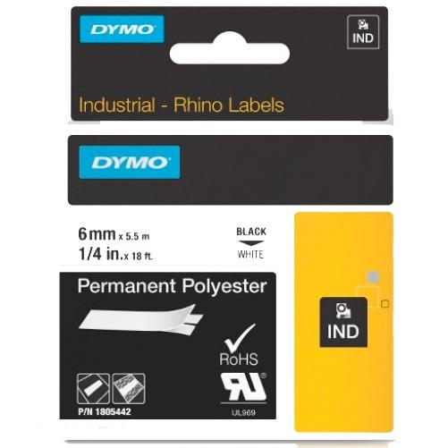 DYMO RHINO CINTA  ID1-6, NEGRO SOBRE BLANCO, 6MMX5´5M, POLIÉSTER