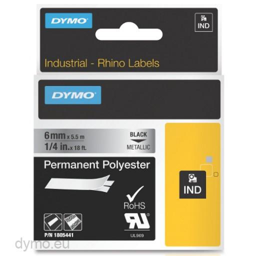 DYMO RHINO CINTA  ID1-6, NEGRO SOBRE GRIS METÁLICO, 6MMX5´5M, POLIÉSTER