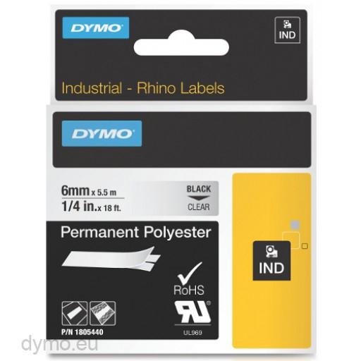 DYMO RHINO CINTA  ID1-6, NEGRO SOBRE TRANSPARENTE, 6MMX5´5M, POLIÉSTER