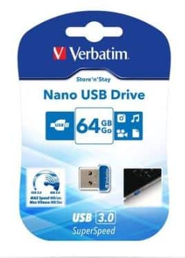 VERBATIM PENDRIVE NANO STORE'N'STAY 64GB SUPER SPEED USB 3.0 AZUL