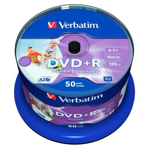 VERBATIM DVD+R AZO 4.7GB 16X WIDE PRINTABLE SURFACE NO-ID, PACK 50 UNITS
