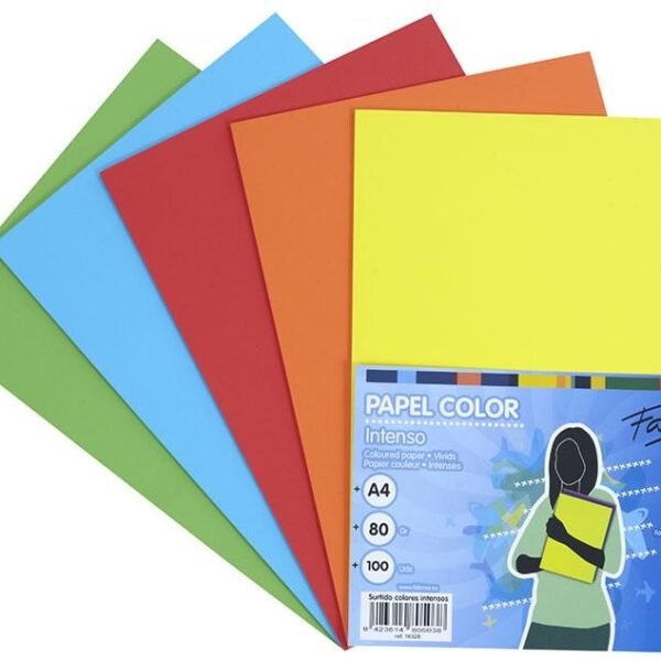 FABRISA PAPEL DIN A4 80GR INKJET/LÁSER PAQUETE 100H RETRACTILADO 5 COLORES FUERTES