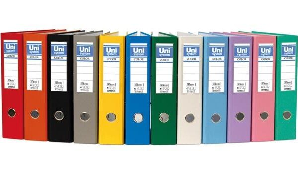 UNISYSTEM ARCHIVADOR PALANCA COLOR 65MM CANTONERA LARGA FOLIO CARTÓN FORRADO PP AZUL