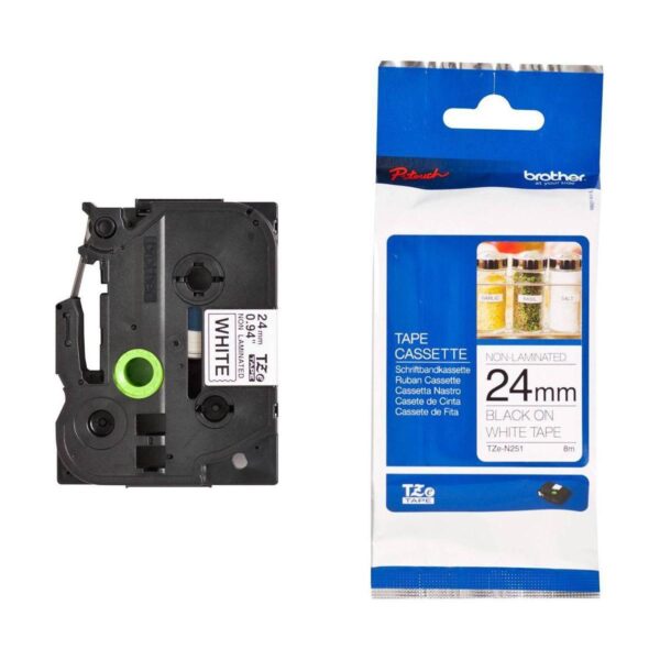 BROTHER CINTA ROTULADORA NO LAMINADA TEXTO NEGRO SOBRE BLANCO - 24MMX8M