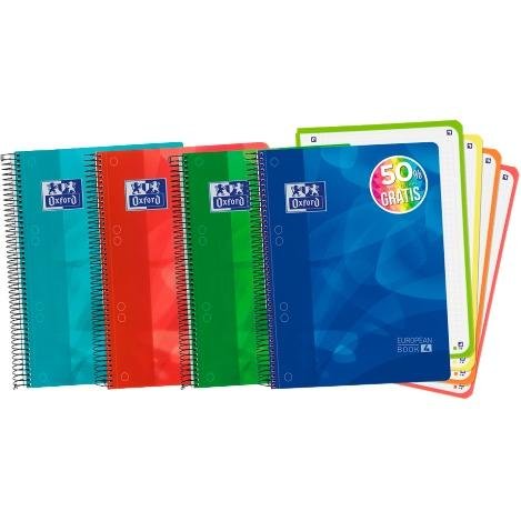 OXFORD CUADERNO LAGOON EUROPEANBOOK 4 MICROPERFORADO 120H (50% GRATIS) A5+ 5X5 T/PLÁSTICO PACK 5 UD C/SURTIDOS